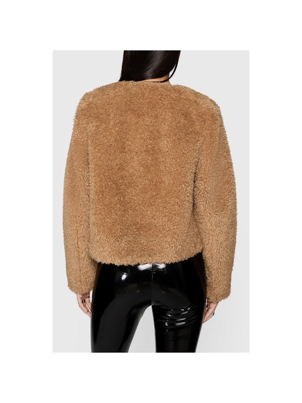 Rebecca Minkoff Wyatt Faux Fur Vegan Leather Trim Brown Black Jacket - Picture 6 of 13